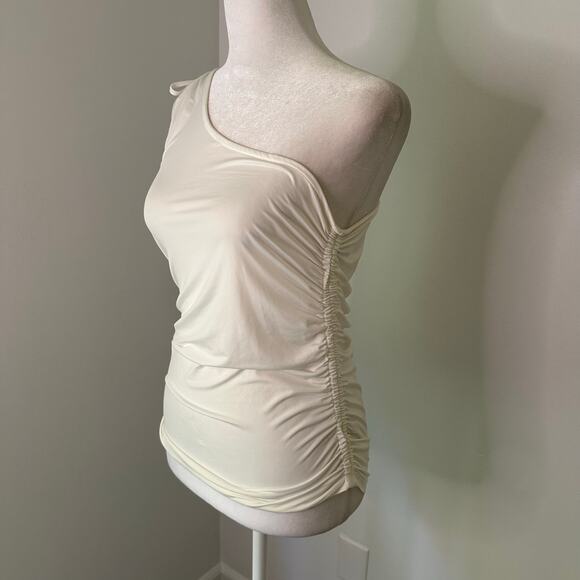 Free People Intimately white one-shoulder ruched tank top size M - Picture 3 of 11